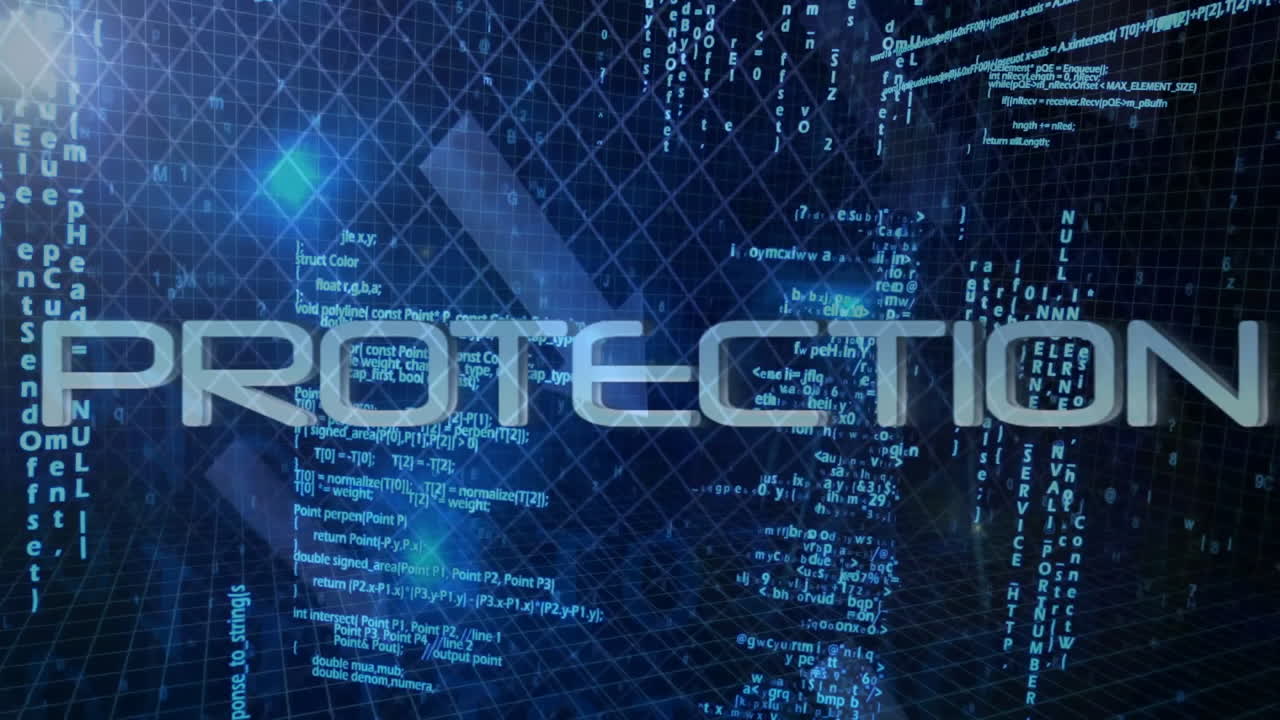 Overlaying digital spam text on grid with binary code and data animation