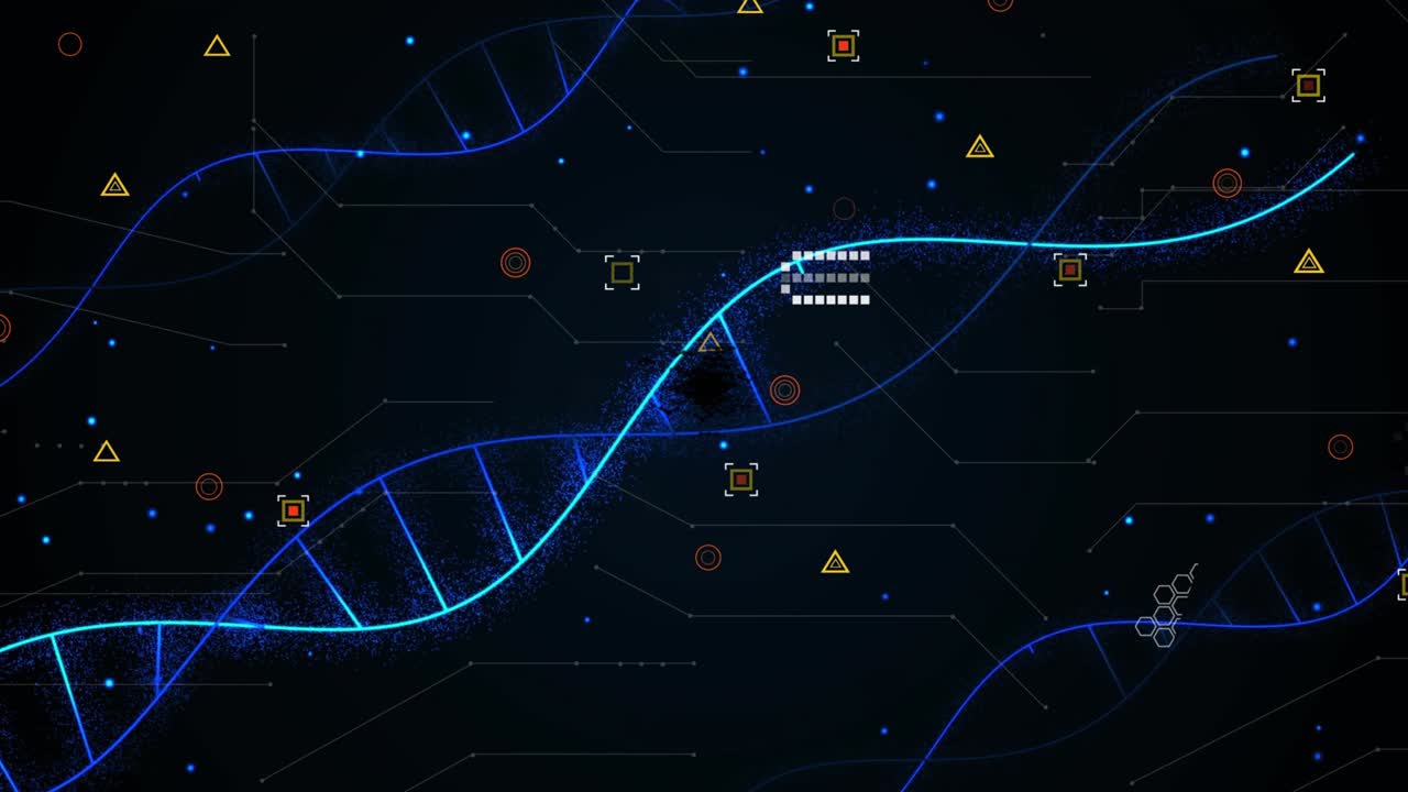 Helix emerging left, twisting modules appearing, glitch fragmenting reforming, wave completing flow