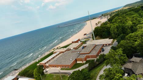 aerial turn toward a lighthouse in cover