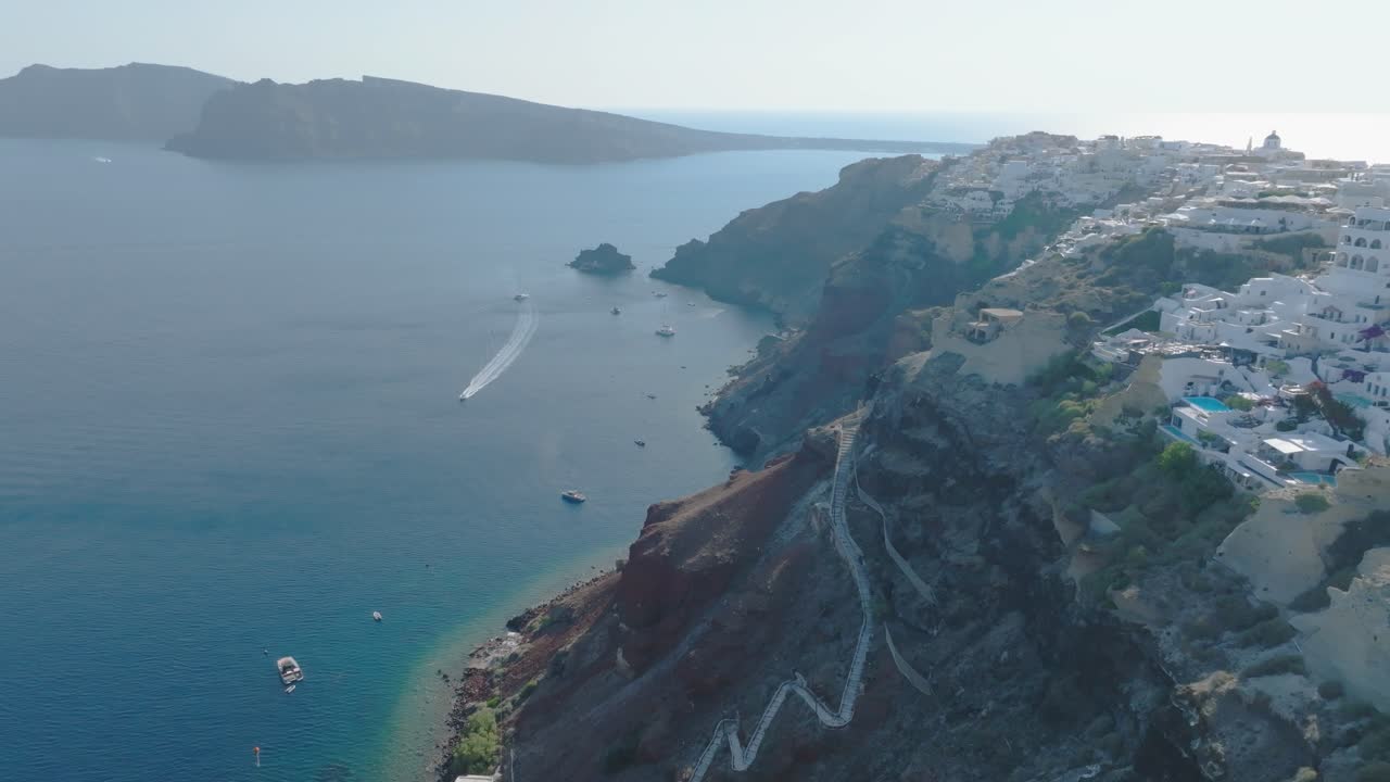 Survey archaeological sites adorned with ancient ruins, offering an aerial perspective of Santorini's historical riches