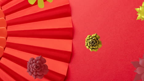 Animation-of-chinese-pattern-with-copy-space-on-red-background