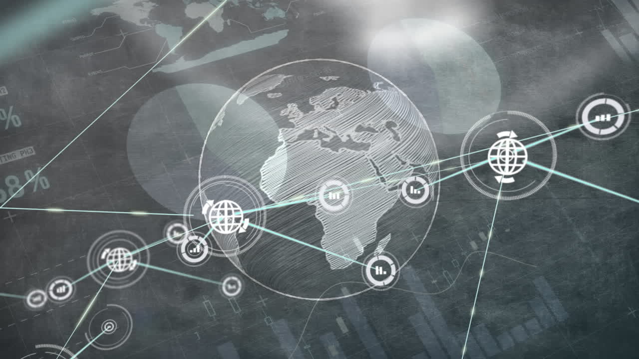 세계와의 연결 네트워크를 통해 데이터 처리의 애니메이션