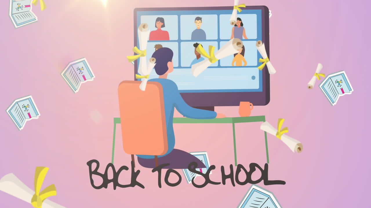 Animation of back to school text on pink background