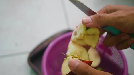 close up of cutting an apple