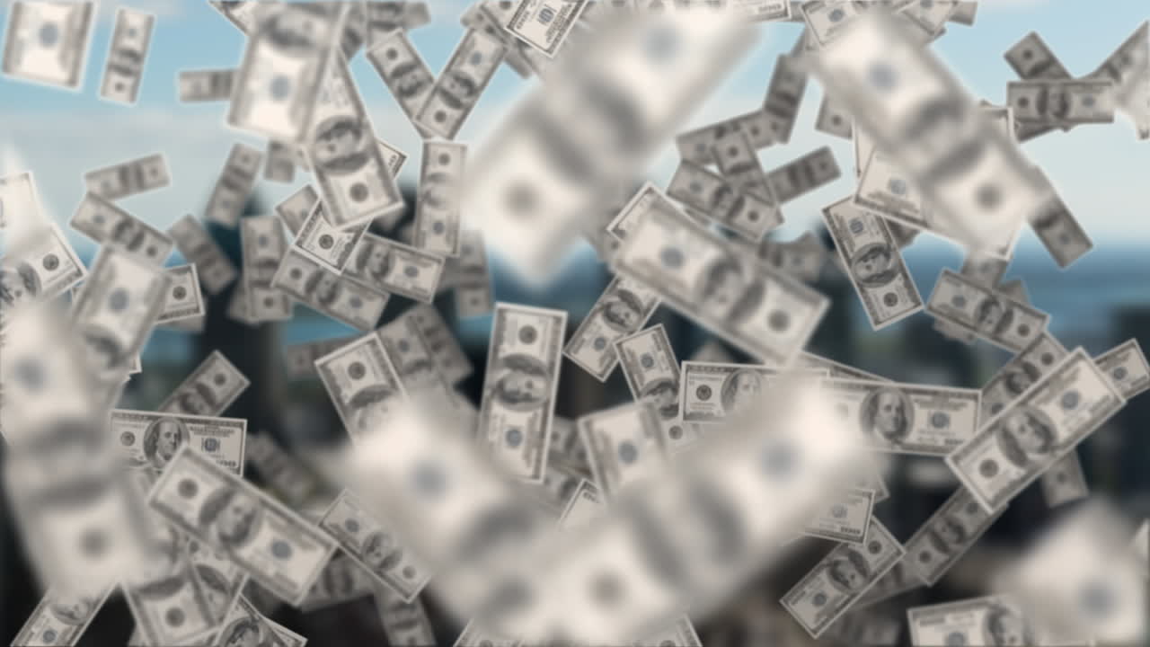 billetes de dólares flotantes