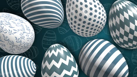 easter holiday eggs with blue geometric patterns. animated looped background. christian religious holiday of easter.