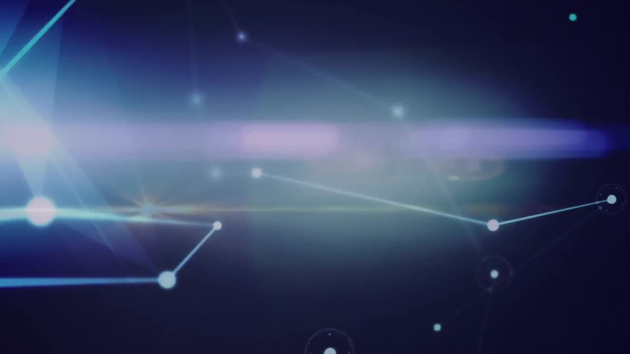 animación de una red brillante de conexiones sobre un punto de luz contra un fondo azul