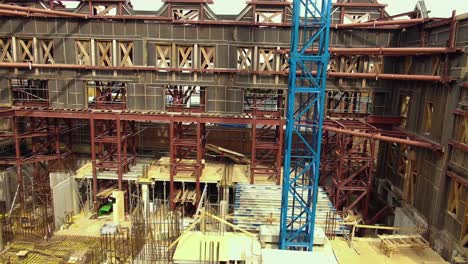 drone shot of the interior of house under construction
