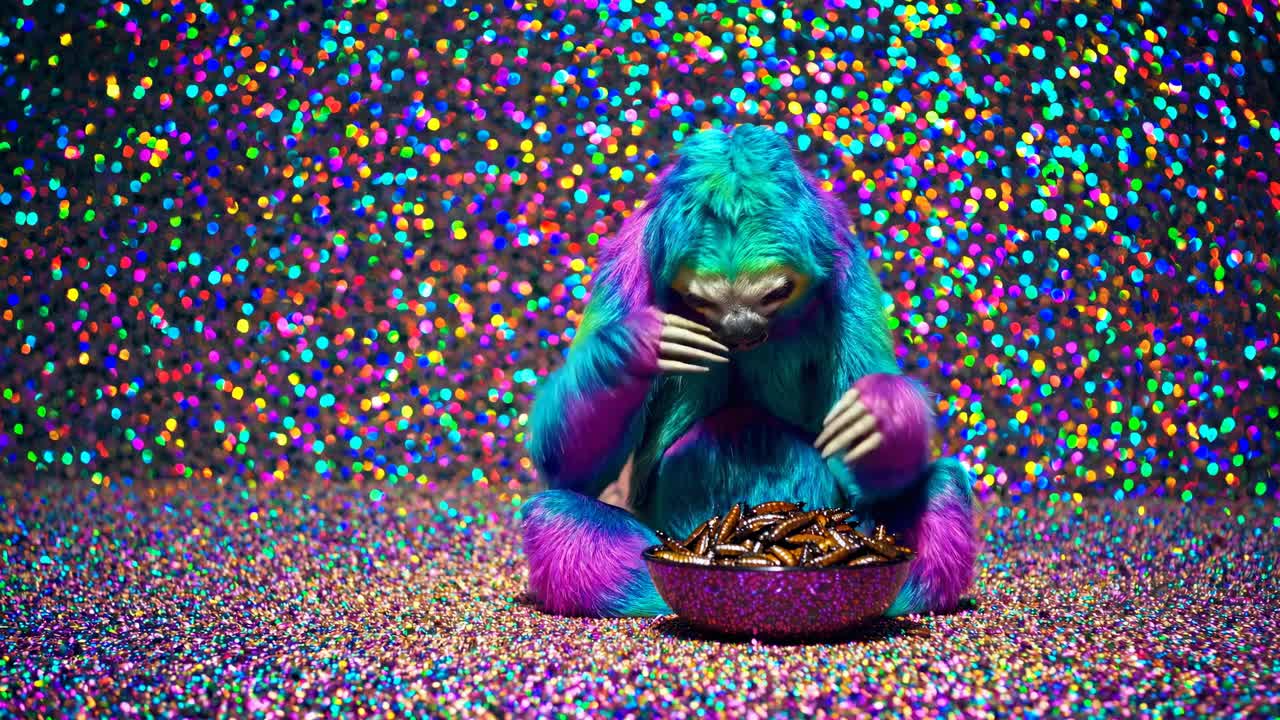 un perezoso colorido con un fondo brillante