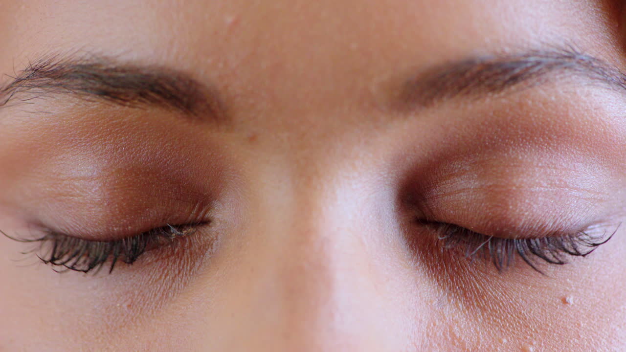 Woman, eyes zoom and eye care or lashes beauty