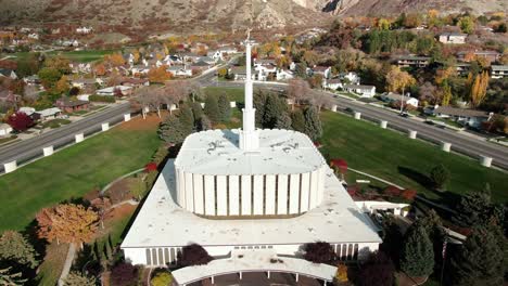 aerial drone pullback shot of the provo lds mormon temple in utah county