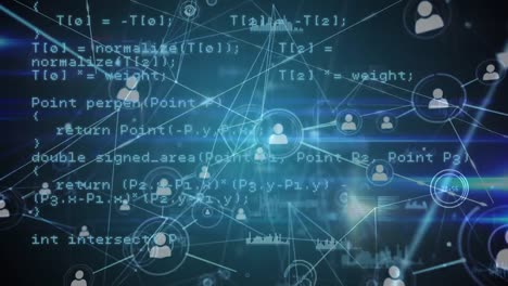 animazione dell'elaborazione dei dati sulla rete di connessioni con le icone delle persone