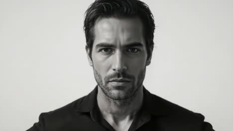 Black and white portrait of a serious man