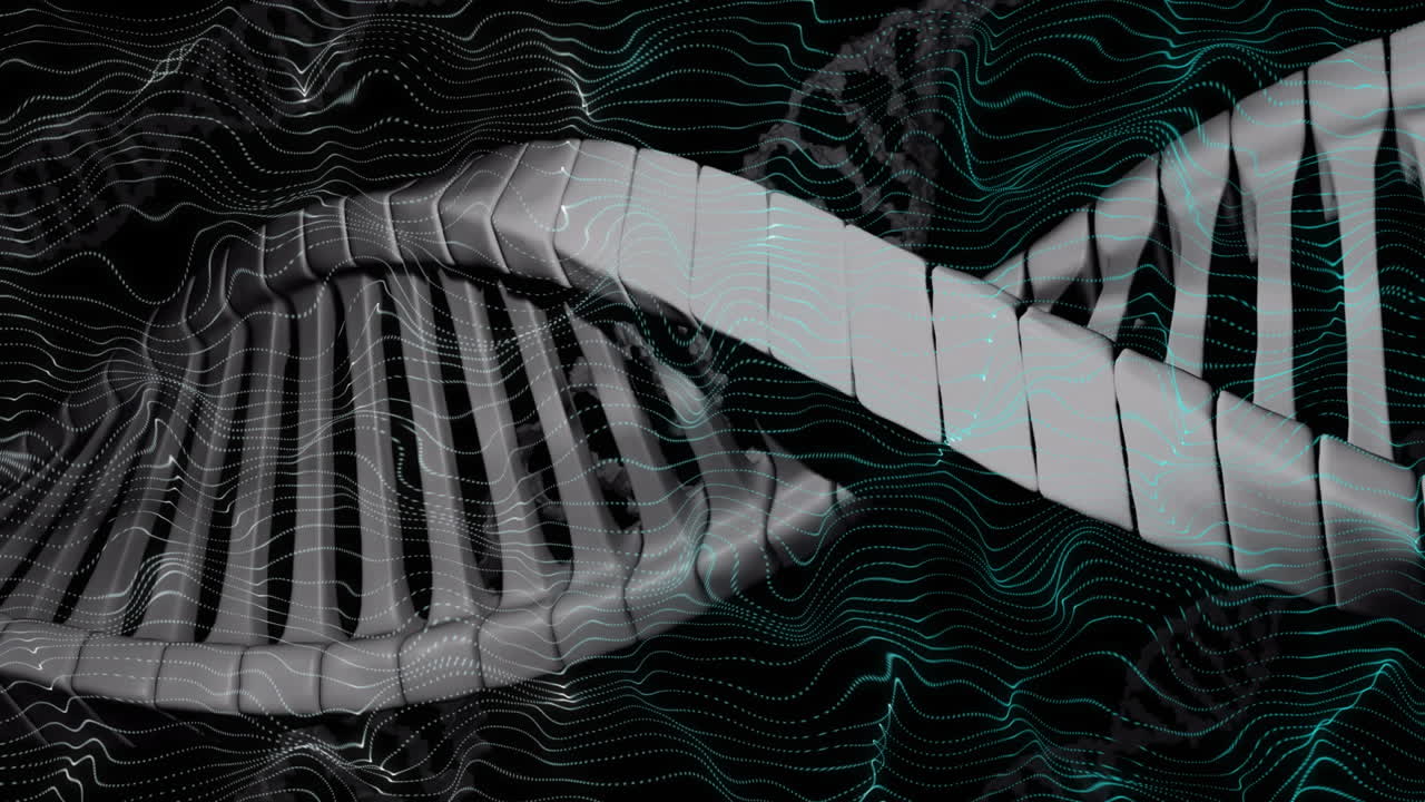 Processing scientific data, DNA strand intertwining with binary coding animation