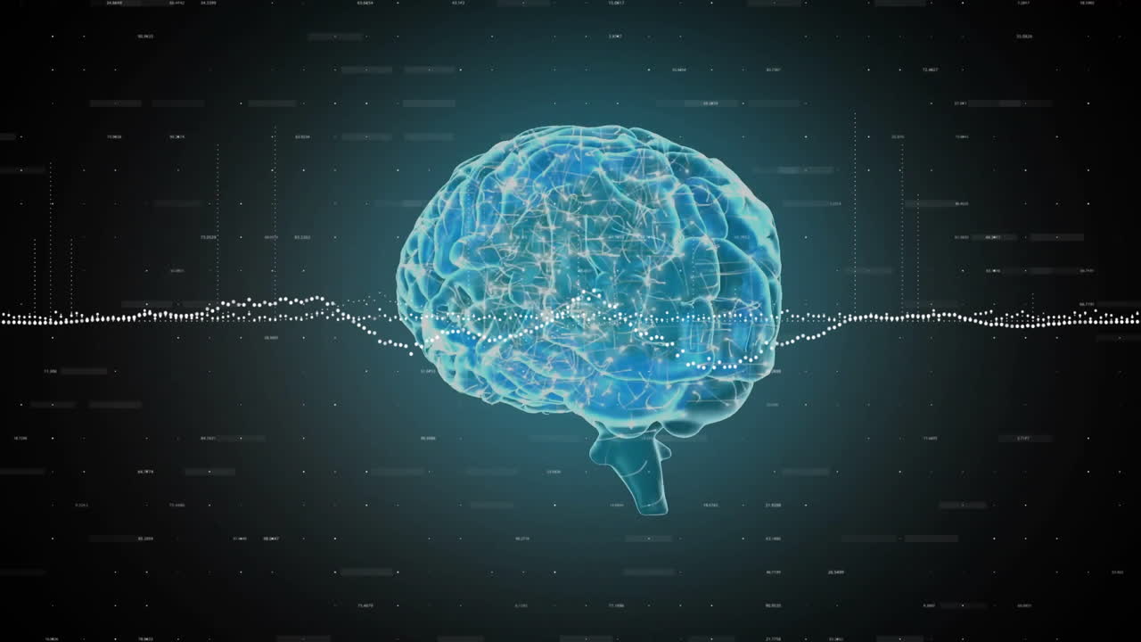 데이터 프로세싱의 애니메이션과 뇌에 대한 다이어그램