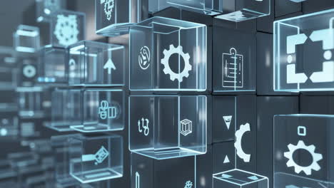 abstract technology concept with glowing digital icons in cubes