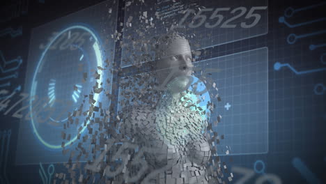 animación de números cambiantes y modelo del cuerpo humano a través de la interfaz con el procesamiento de datos.
