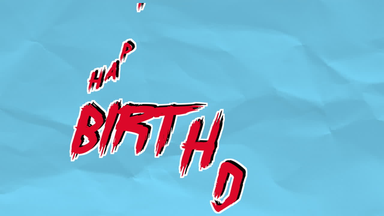 elegancia afligida feliz cumpleaños en rojo en papel azul arrugado