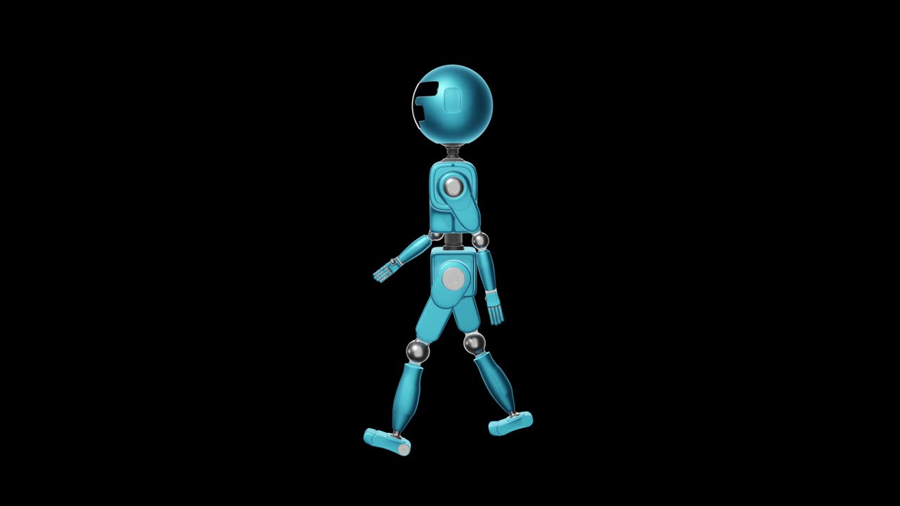 un robot humanoide caminando sobre un fondo negro.