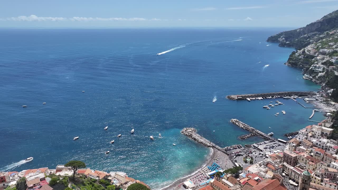 Amalfi Coast At Amalfi In Salerno Italy. Coastal City. Waterfront Landscape. Amalfi Coast At Salerno Italy. Beach Scenery. Medieval Buildings. Amalfi Coast Skyline. Beach Landscape.