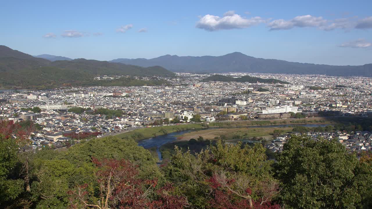 Scenic overview of north Kyoto Japan from Arashiyama mountain top