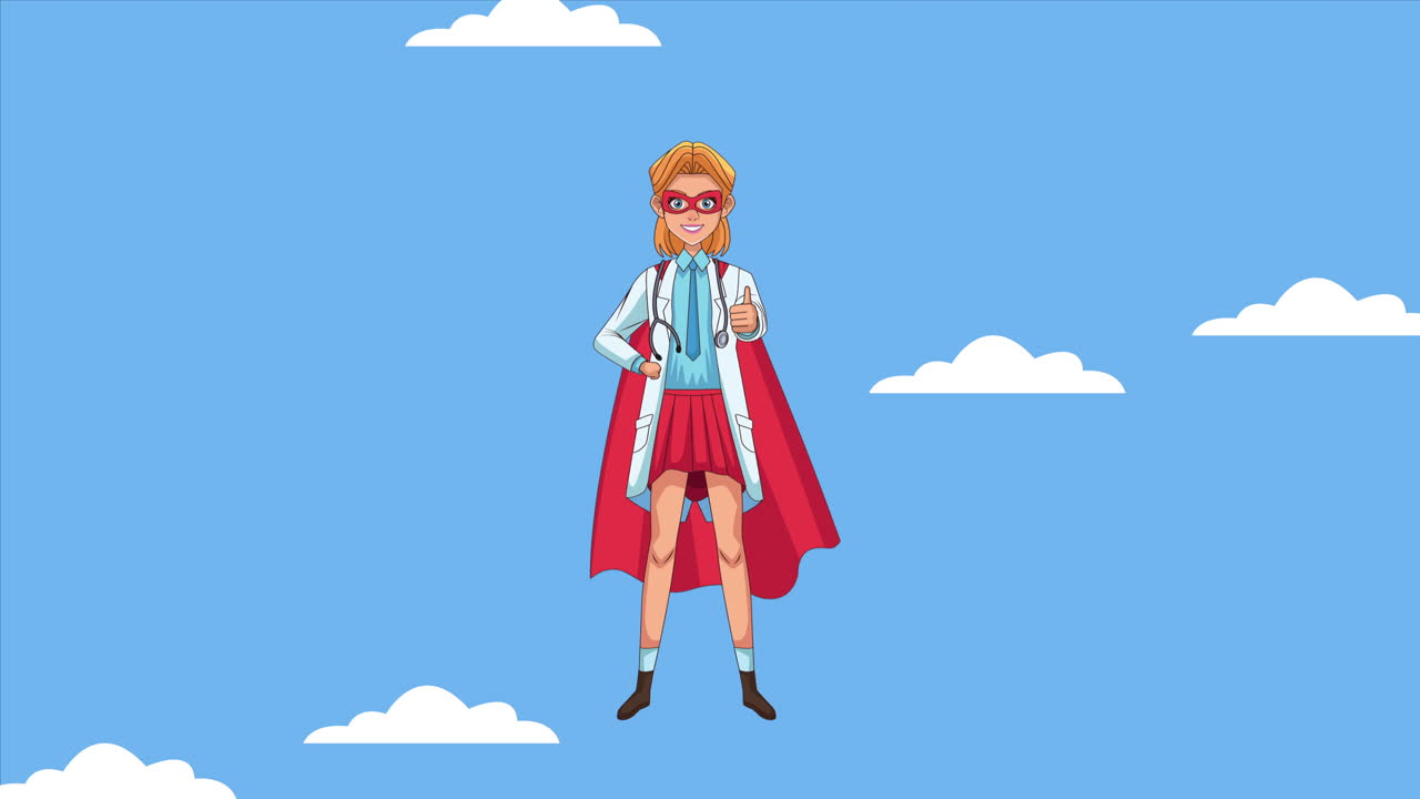 personaje femenino heroico de superdoctor animado