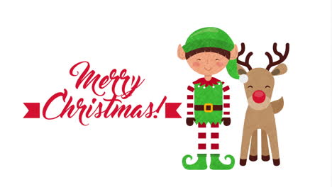 merry christmas animation with cute elf and reindeer