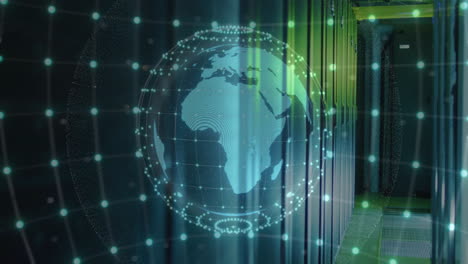 Animation of globe with connections over computer server