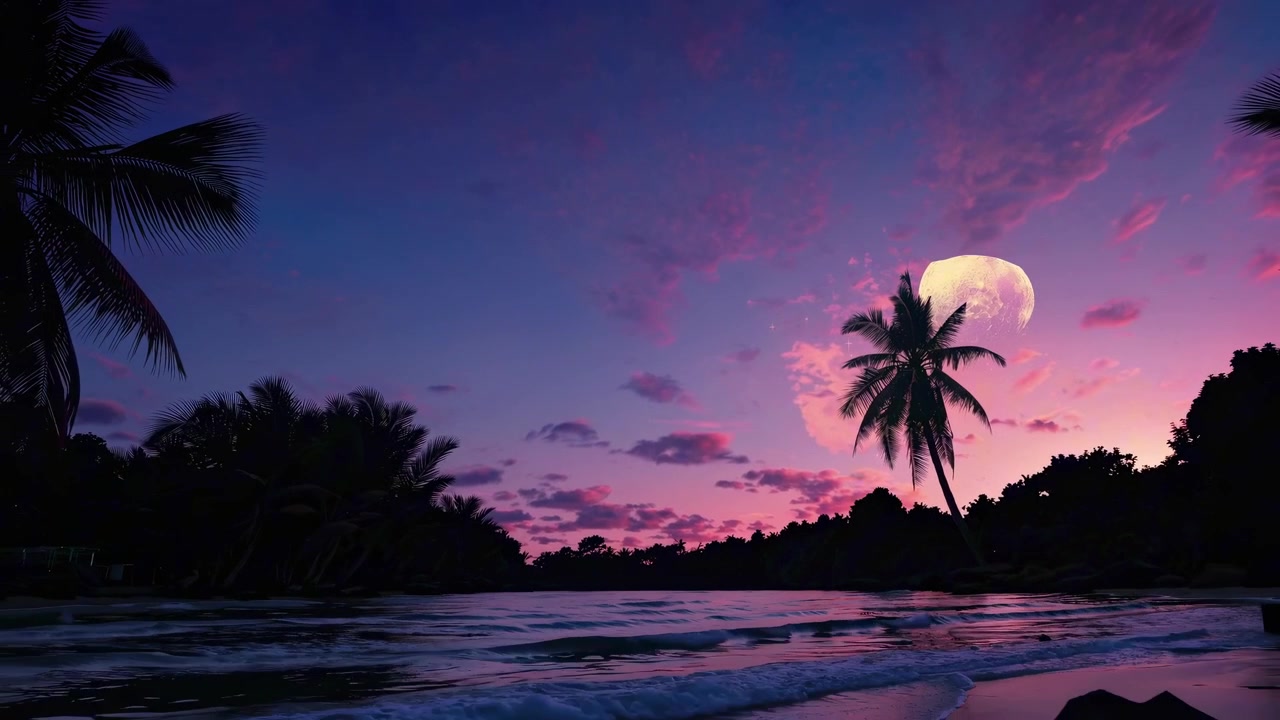 Luna piena su una spiaggia tropicale al crepuscolo