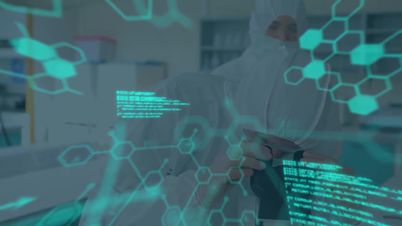 animación de datos científicos sobre trabajadoras y trabajadores de laboratorio caucásicos