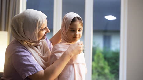 mother and daughter at home.