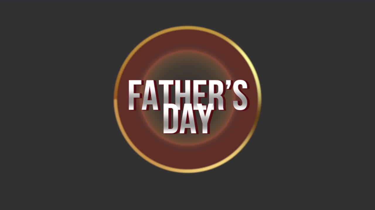 Fathers Day in gold circle with flying glitters on dark space