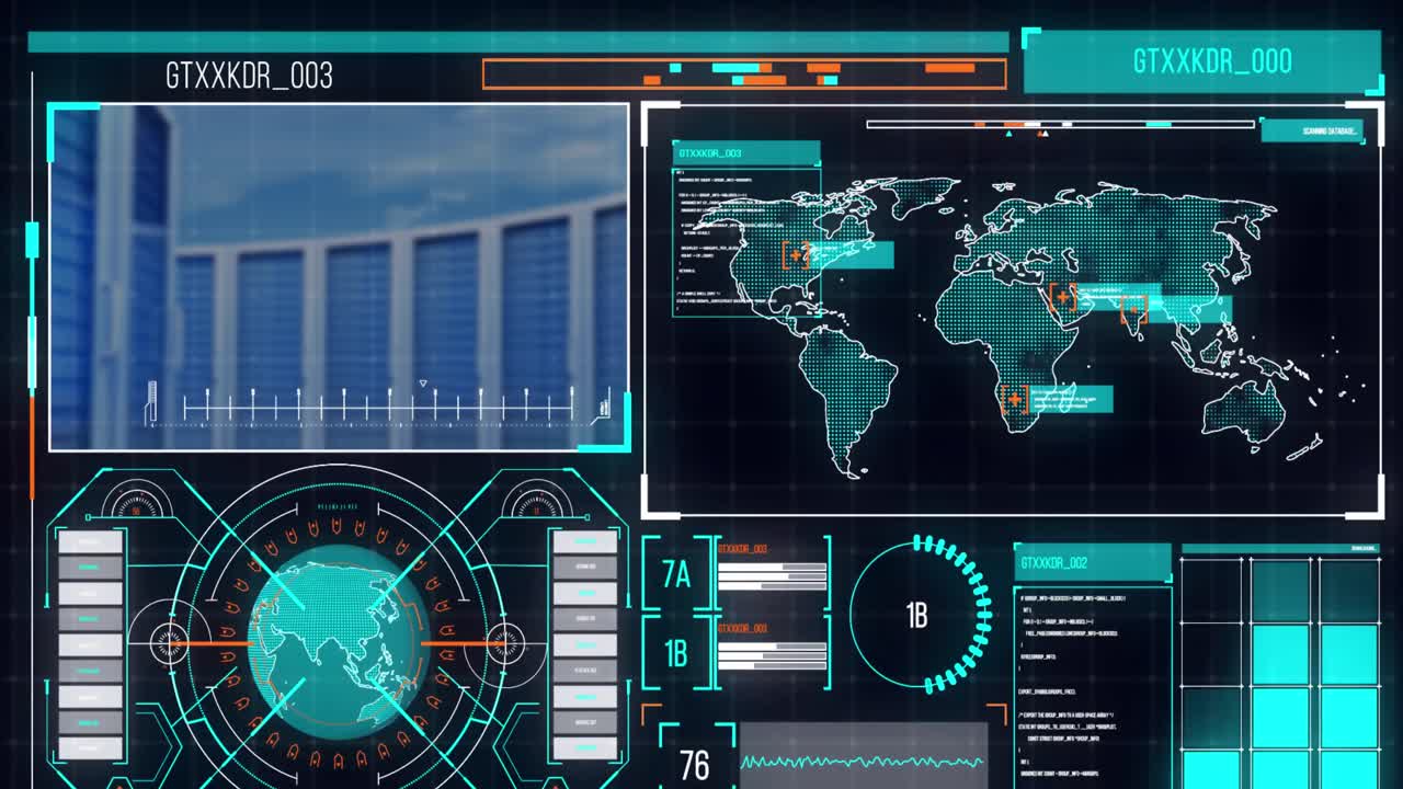 컴퓨터 서버와 함께 화면에서 데이터 처리의 애니메이션