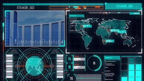 Animation-of-data-processing-on-screens-with-computer-servers