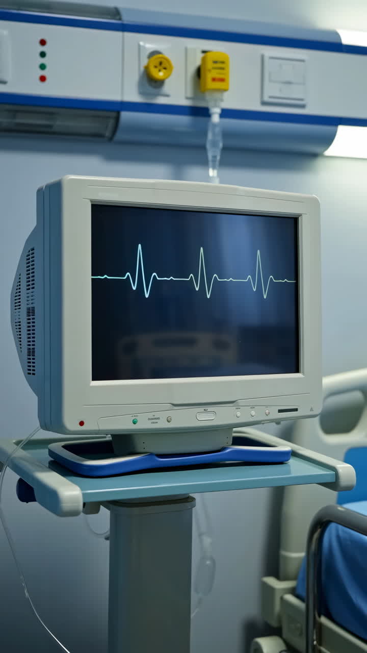 Medical Monitor Displaying ECG Waveform in a Hospital Room