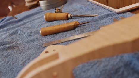luthier femenina en el trabajo en su taller