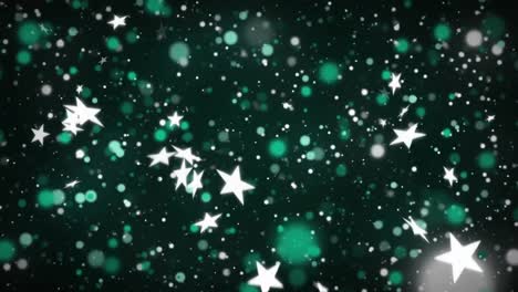 animation of stars and green spots falling on black background