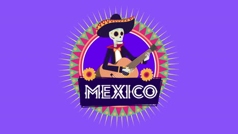 viva mexico animation with skull mariachi playing guitar