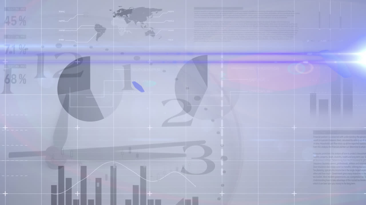 animación del procesamiento de datos financieros durante el reloj