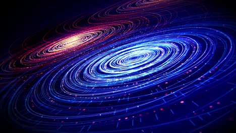 abstract shiny colorful curved lines slowly moving in empty space with particles around