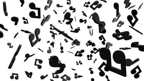 black musical notes on white background.