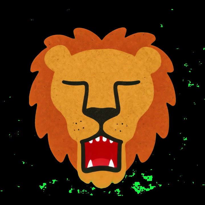 Animated Lion Head Illustration Roaring with Digital Glitch Effects