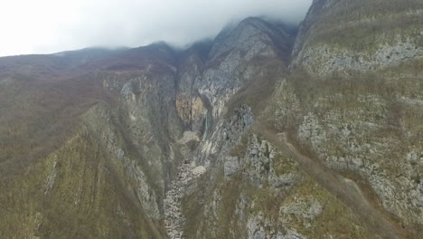 aerial view of boka waterfall in triglav national park, julian alps