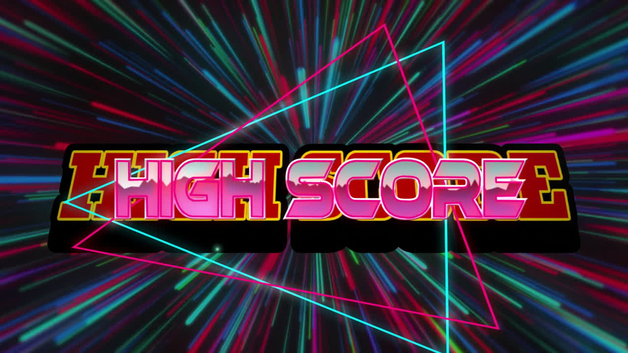 네온 패턴 배경 위에 높은 점수 텍스트의 애니메이션