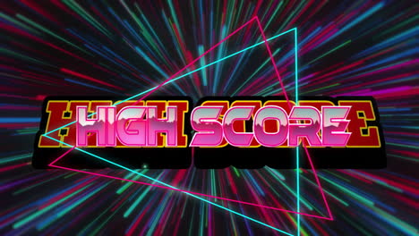 animation of high score text over neon pattern background