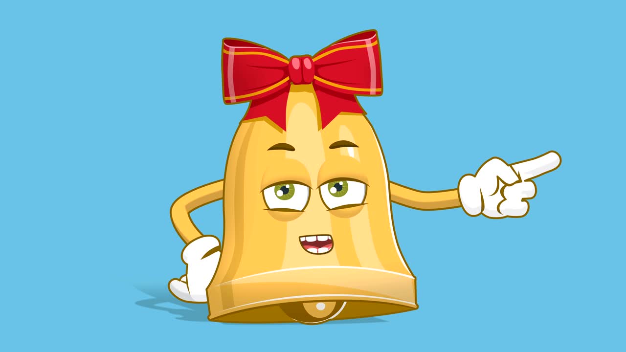 만화 크리스마스 벨 행복한 오른쪽 포인터 얼굴 애니메이션 알파 매트