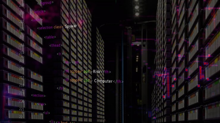 Animation of data processing against computer server room