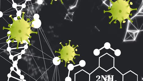 animation of falling cells and chemical formulas over black background