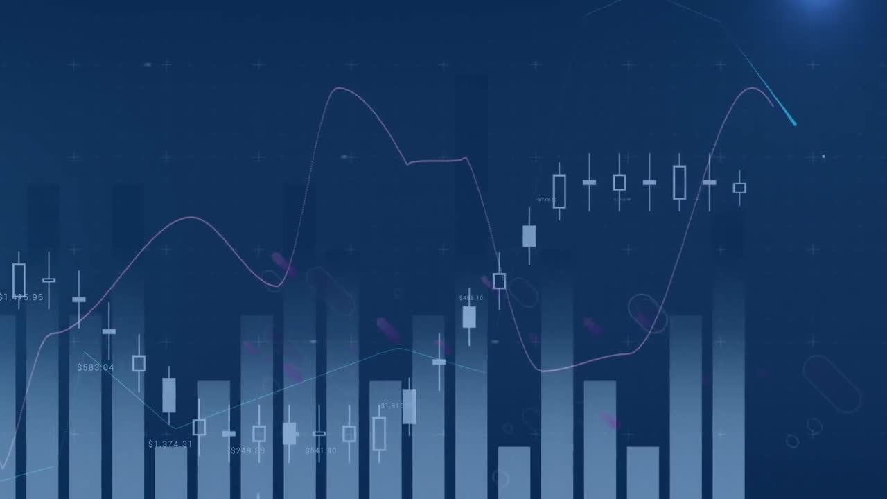 Animation of financial data processing over digital screen