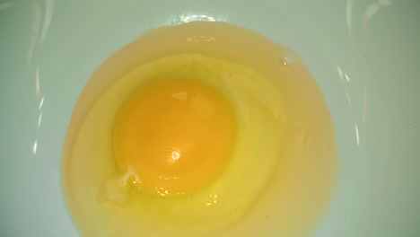 cracked chicken egg falls into white bowl to cook meal macro